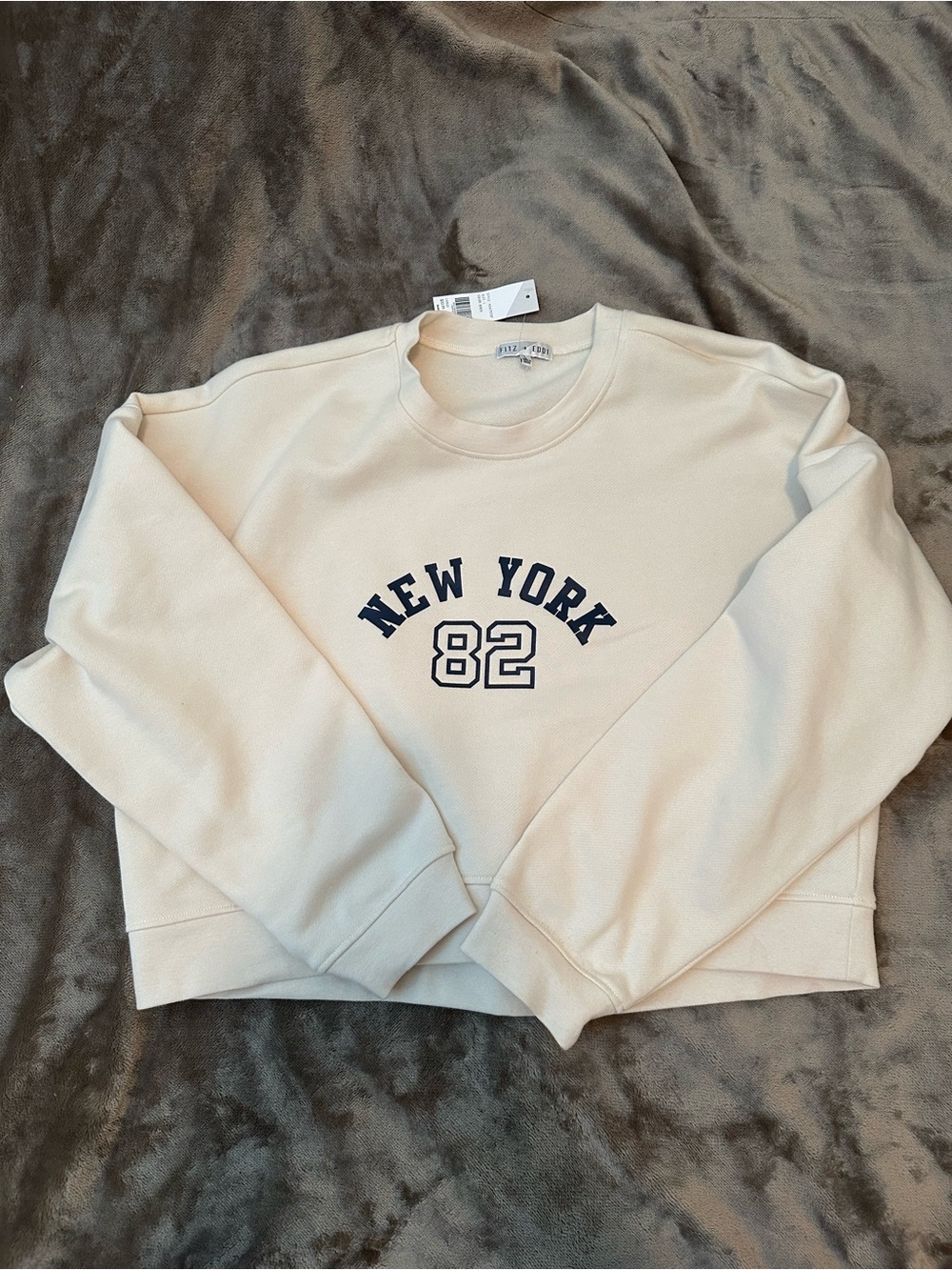 Buckle Crewneck Sweatshirt - Cream with Navy Print